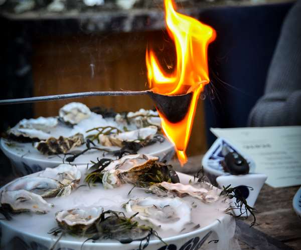 Fire roasted oysters