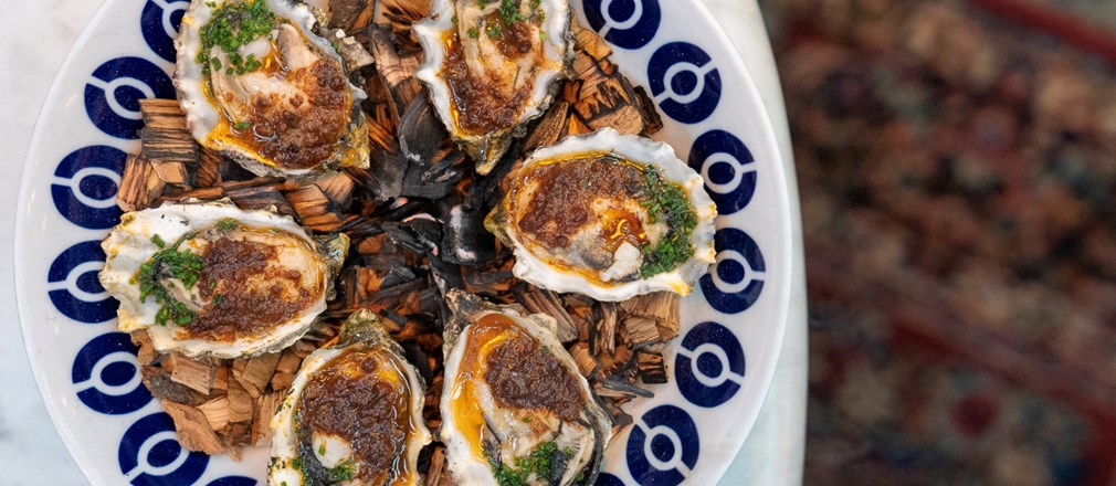 Fire roasted oysters