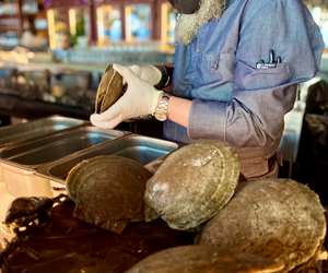 Chef Erwin shucking scallops